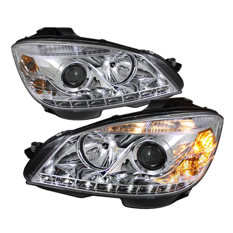 Phares de projecteur halogènes Spyder Mercedes Benz Classe C 08-11 - DRL Chrm PRO-YD-MBW20408-DRL-C