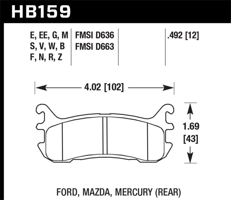 Plaquettes de frein arrière HP+ Street à suspension normale pour Hawk 94-05 Miata / 01-05 (D636)