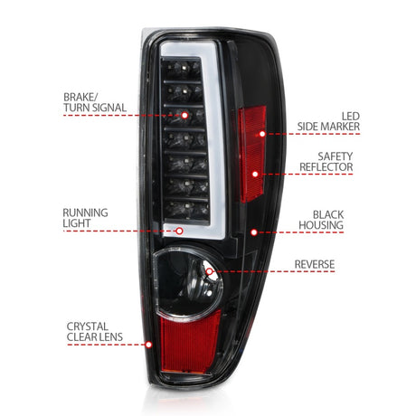 Feux arrière à LED ANZO 2004-2012 Chevrolet Colorado/GMC Canyon avec barre lumineuse et boîtier noir
