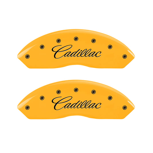 MGP 4 Caliper Covers Engraved F & R Cursive/Cadillac Yellow Finish Black Char 2017 Cadillac XT5