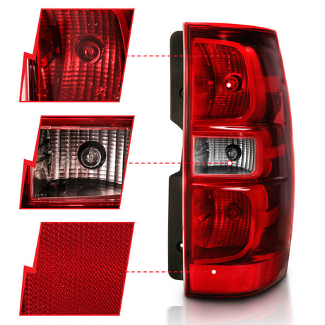Feu arrière ANZO 2007-2014 Chevy Tahoe, lentille rouge/transparente (remplacement OE)