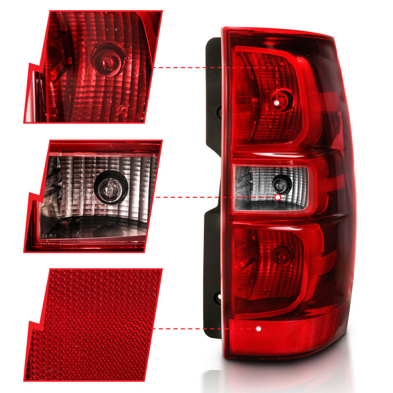 Feu arrière ANZO 2007-2014 Chevy Tahoe, lentille rouge/transparente (remplacement OE)