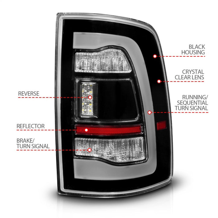 Feux arrière à LED séquentiels ANZO 09-18 Dodge Ram 1500 noirs avec signal ambre commutable