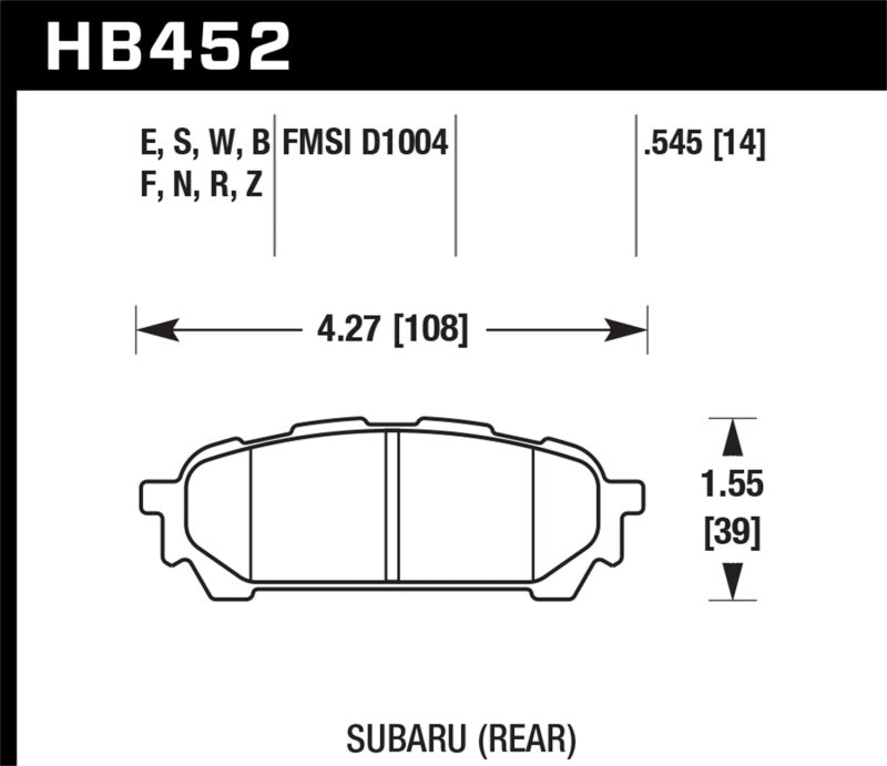 Plaquettes de frein arrière Hawk 03-05 WRX D1004 HPS Street