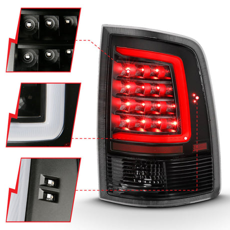 Feu arrière à LED ANZO 2009-2018 Dodge Ram 1500 style planche noir avec lentille transparente