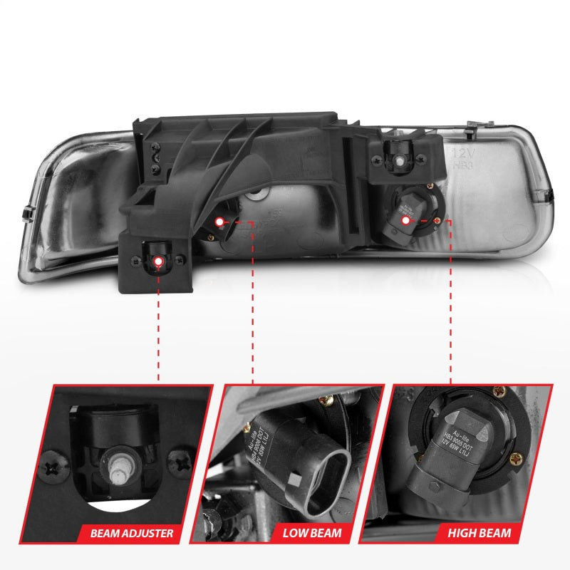 Phares en cristal chromés ANZO 1999-2002 Chevrolet Silverado 1500