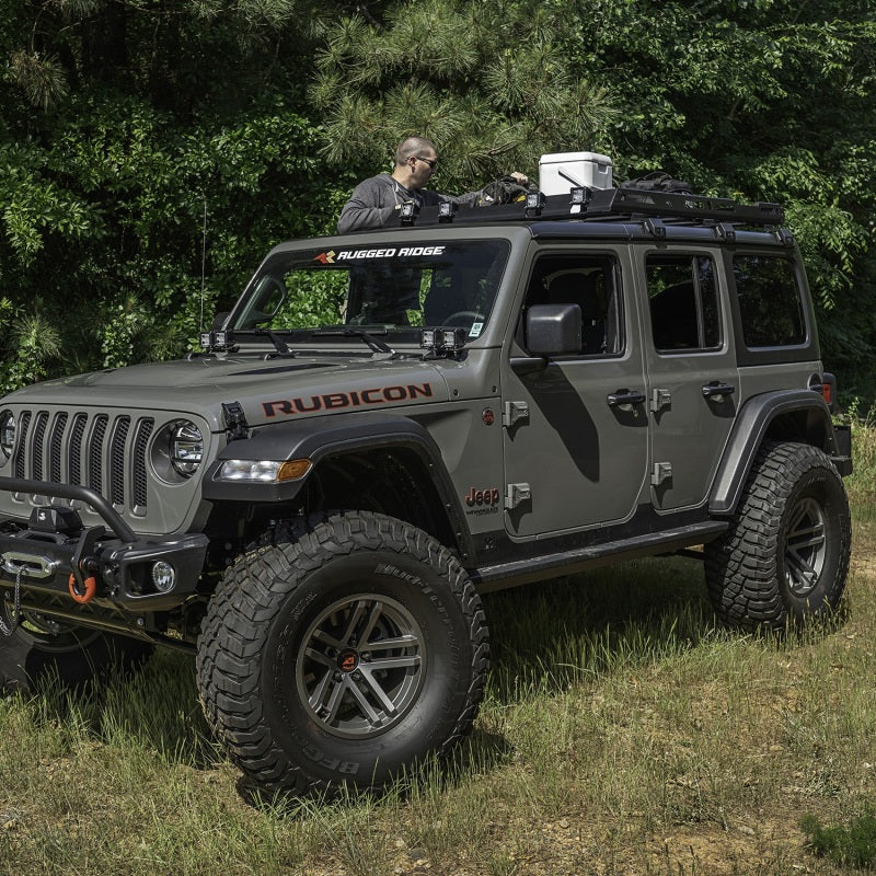 Galerie de toit Rugged Ridge avec panier pour Jeep Wrangler JL 4 portes à toit rigide 18-20