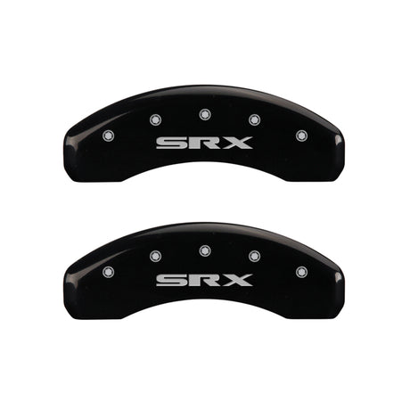 Couvre-étriers MGP 4 gravés à l'avant en cursive/arrière gravé Cadillac SRX finition noire argent ch