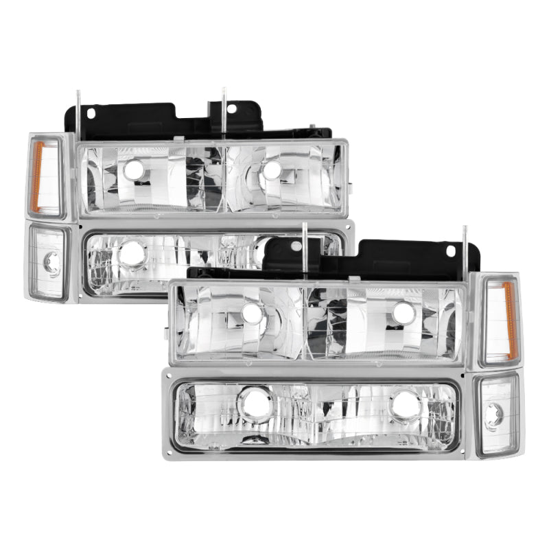 Phares Xtune Chevy Suburban 94-98 avec feux d'angle et feux de stationnement 8 pièces Chrome HD-JH-CCK88-AM-C-SET