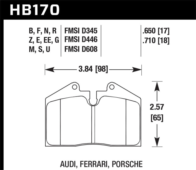 Plaquettes de frein de course DTC-70 avant et arrière pour Porsche 911 / 86-94 944 / 93 et ​​95 968 Hawk 89-94