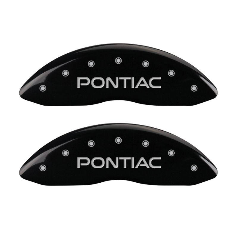 MGP 4 Caliper Covers Engraved Front Pontiac Engraved Rear GXP Black finish silver ch