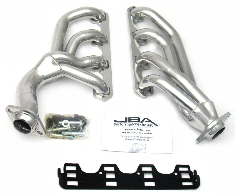 JBA 65-73 Ford Mustang 351W SBF avec embrayage T-5/câble 1-5/8 po primaire Silver Ctd Mid Length Header