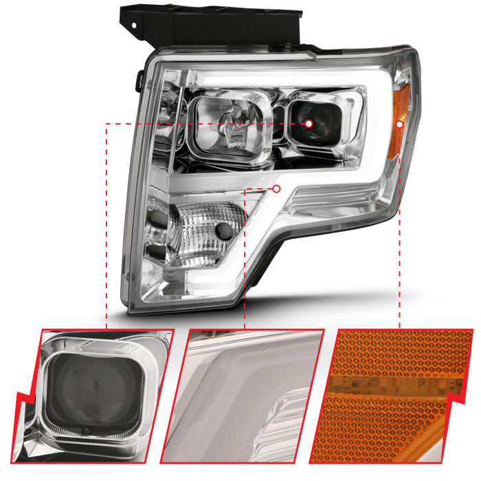 Phare de projecteur ANZO 2009-2014 Ford F-150 Style planche Chrome Ambre