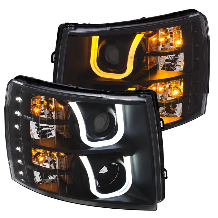 Phares de projecteur ANZO 2007-2013 Chevrolet Silverado 1500/2500 avec barre en U Switchback noir avec ambre