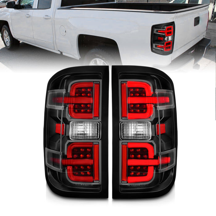 Feux arrière à LED ANZO 15-19 Chevy Silverado 2500HD/3500HD (Halgn uniquement) avec barre lumineuse noire et lentille transparente