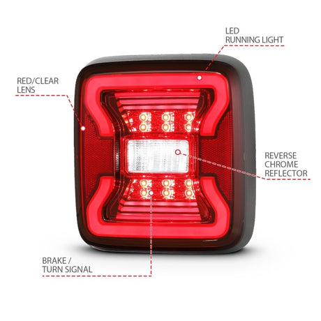 Feux arrière à LED ANZO 18-19 Jeep Wrangler JL Noir