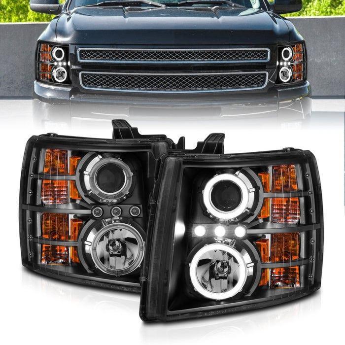 Phares de projecteur ANZO 2007-2013 Chevrolet Silverado 1500 avec halo noir