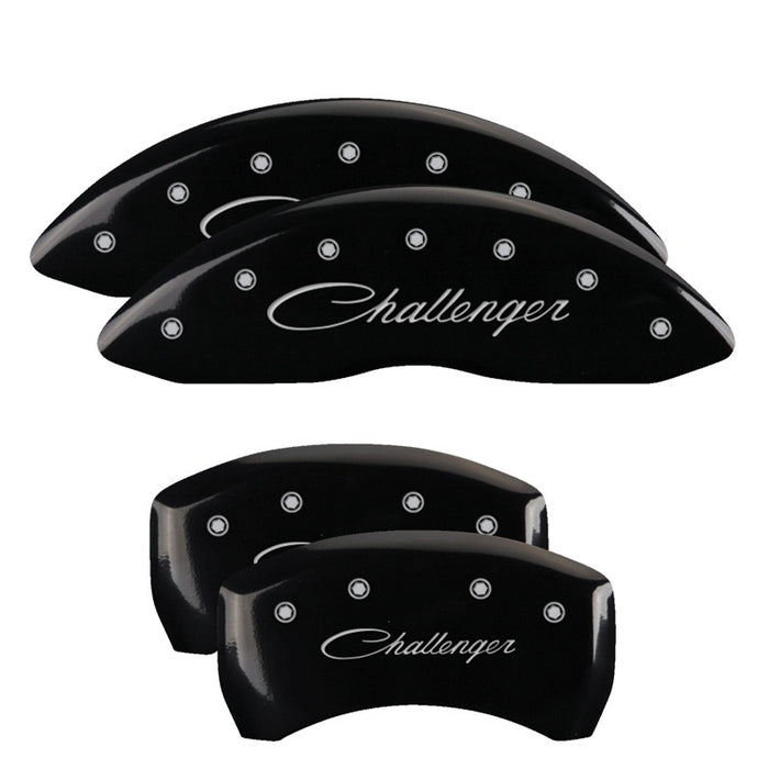 MGP 4 Caliper Covers Engraved Front & Rear Cursive/Challenger Black finish silver ch