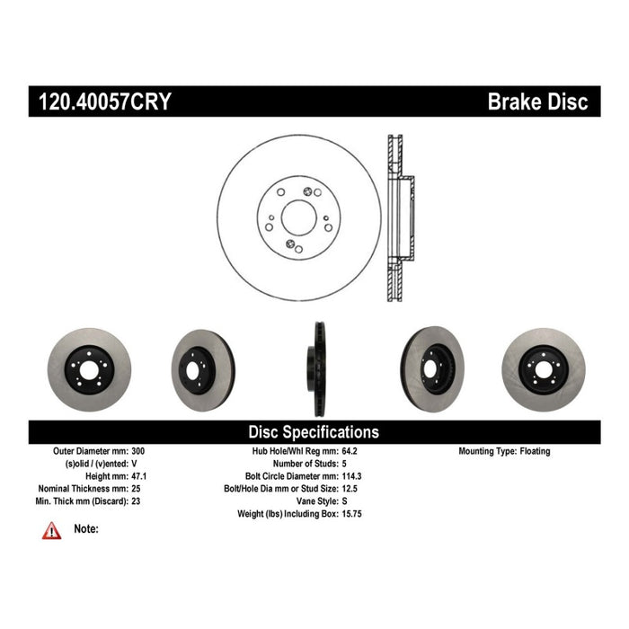 Stoptech 06-08 Honda Civic Si Rotor CRYO-STOP avant