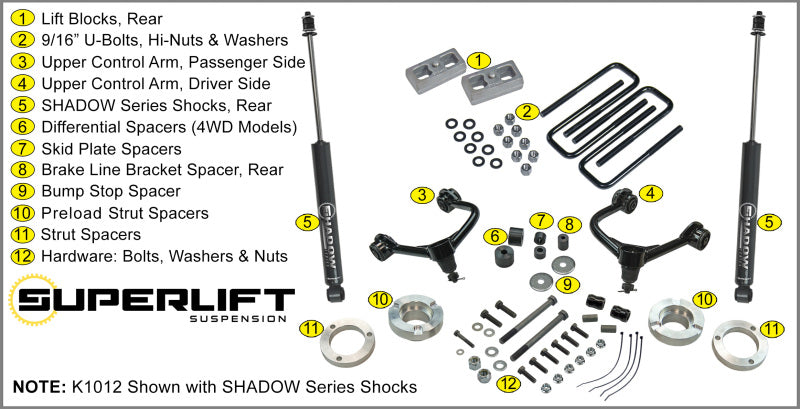 Kit de levage Superlift 05-20 Toyota Tacoma 4WD (sauf modèles TRD Pro) - 3 pouces avec amortisseurs Superlift