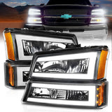 Phares en cristal ANZO 2003-2006 Chevrolet Silverado 1500 avec barre lumineuse et boîtier noir