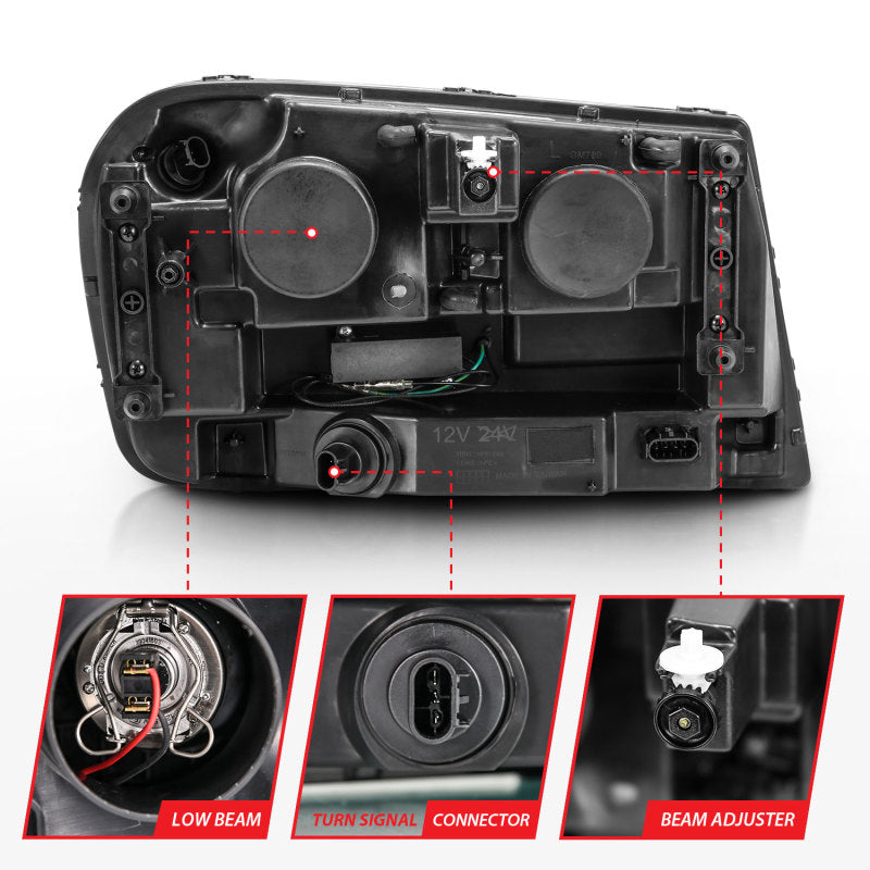 Phares de projecteur ANZO 2006-2009 Chevrolet Trailblazer avec design de style planche noir avec ambre