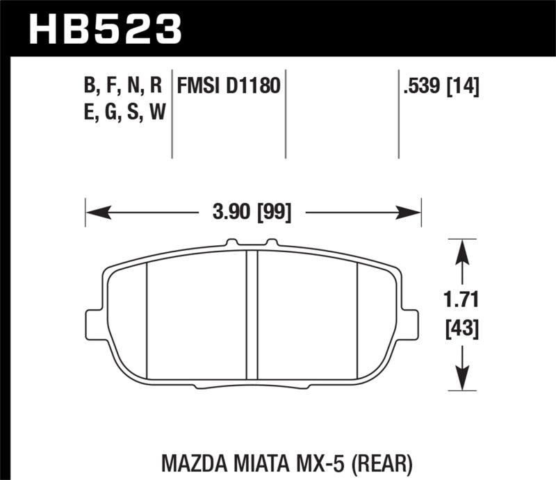 Plaquettes de frein arrière Hawk 06-11 Mazda Miata MX-5 DTC-60 Race