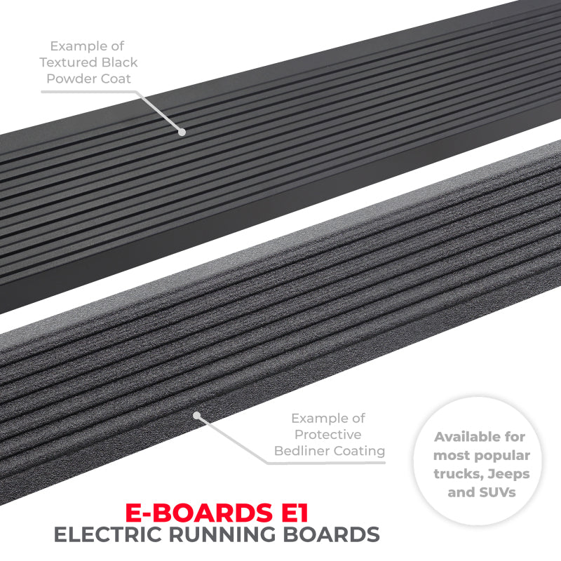 Go Rhino 07-17 Jeep Wrangler 2dr E-BOARD E1 Electric Running Board Kit (Cut Req.) - Bedliner Coating