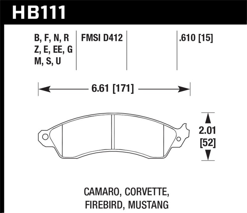 Hawk 94-04 Mustang Cobra / 88-95 Corvette 5.7L / 88-92 Camaro avec freins à usage intensif HP avant + Street Br