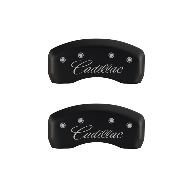 Couvre-étriers MGP 4 gravés avant et arrière cursive/finition rouge Cadillac argent ch