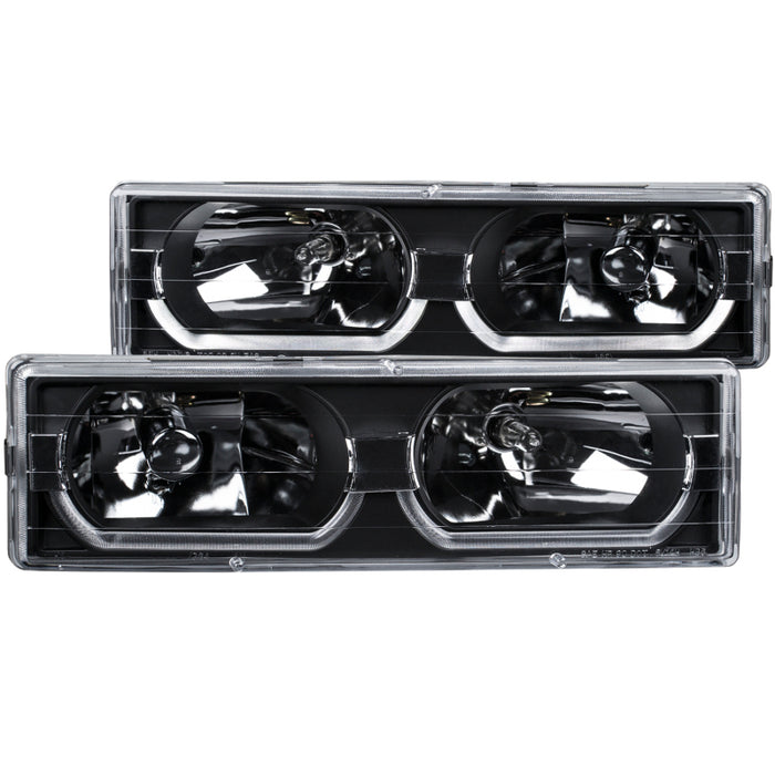 Phares en cristal ANZO 1988-1998 Chevrolet C1500 Noir avec bas - Sourcils