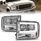 Phares en cristal ANZO 99-04 Ford F250/F350/F450/Excursion (excl. 99) - avec boîtier chromé pour barre lumineuse