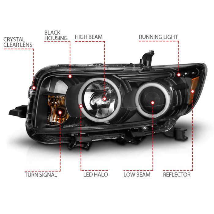 ANZO 2008-2010 Scion Xb Phares de projecteur avec halo noir