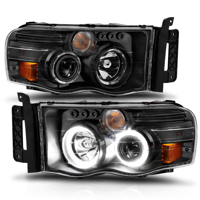 ANZO 2002-2005 Dodge Ram 1500 Phares de projecteur avec halo noir clair ambre