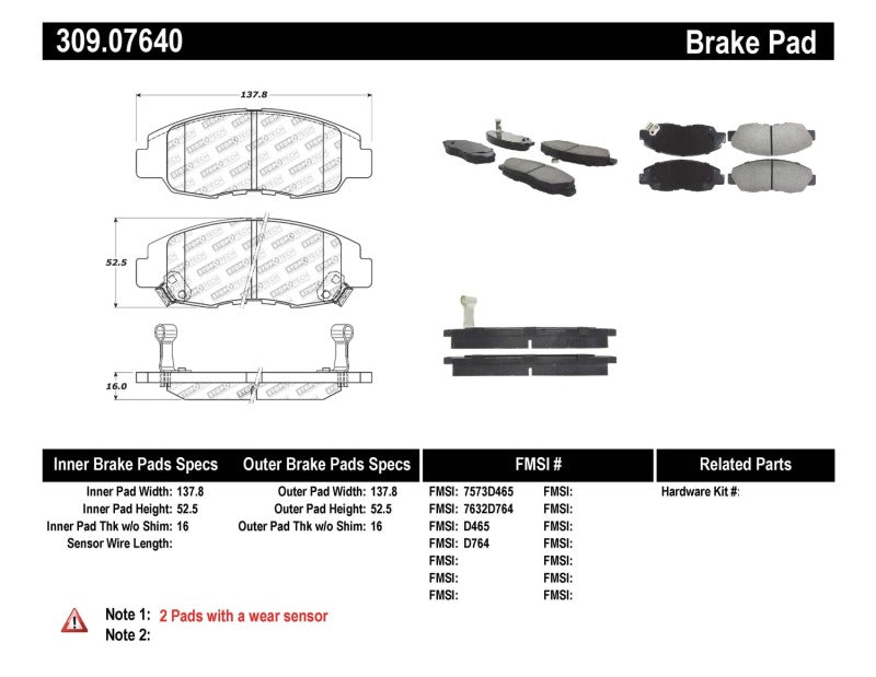 Plaquettes de frein avant à tambour/disque arrière StopTech Performance pour Honda Accord Coupé/Berline 4 cylindres 98-02