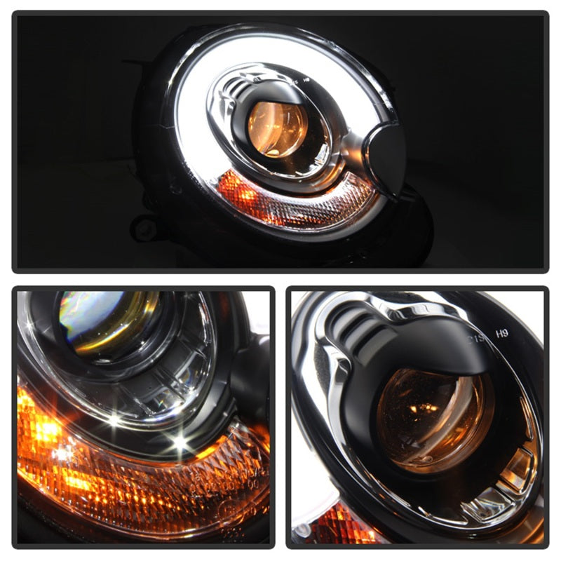 Phares de projecteur Spyder Mini Cooper 2007-2012 Modèle halogène uniquement - DRL Noir PRO-YD-MC07-DRL-BK