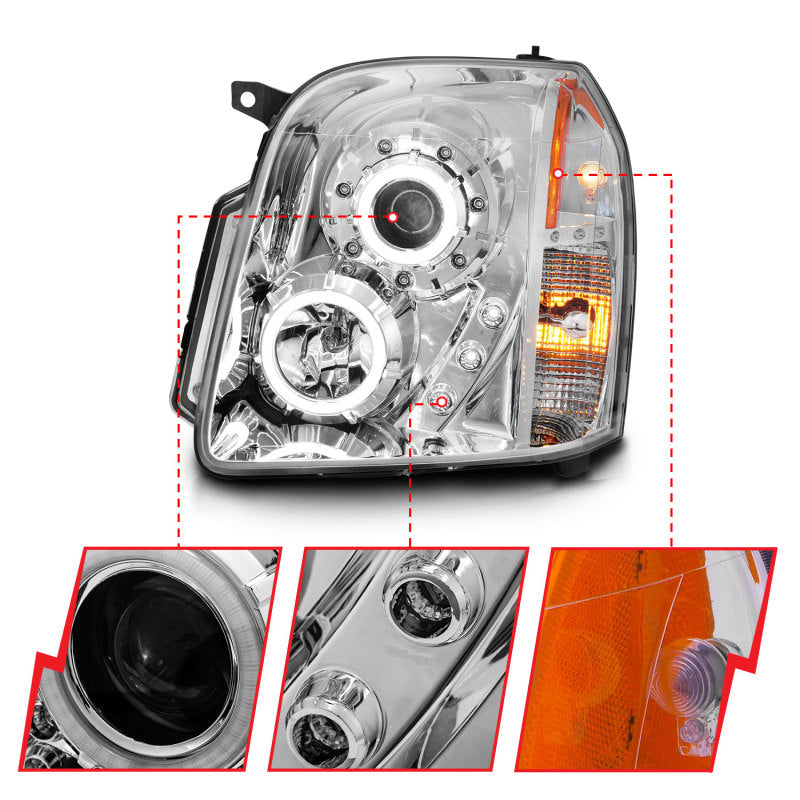 Phares de projecteur ANZO 2007-2014 Gmc Yukon avec halo chromé (CCFL)