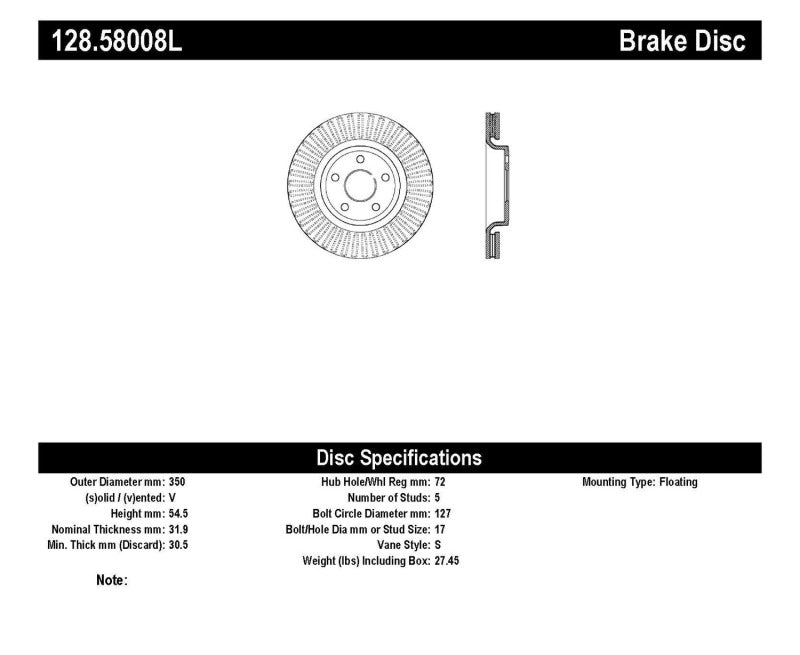 Disque de frein sport percé StopTech 11-17 Jeep Grand Cherokee (sauf SRT8)