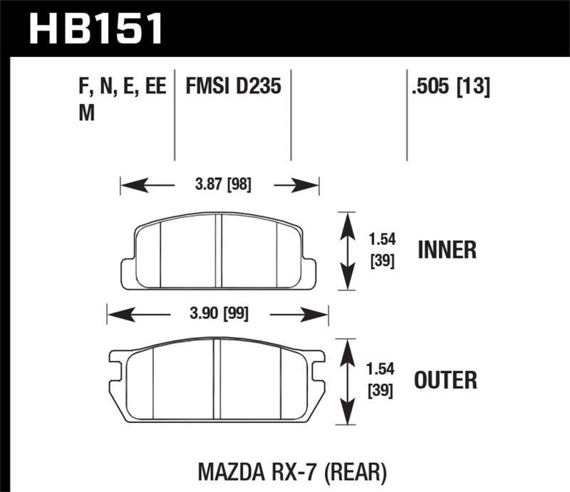 Plaquettes de frein arrière de course Hawk 81-85 Mazda RX-7 Blue 9012