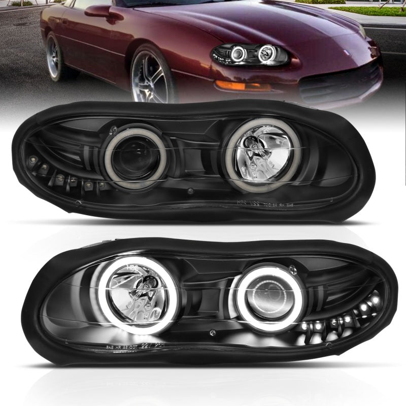 Phares de projecteur ANZO 1998-2002 Chevrolet Camaro avec halo noir