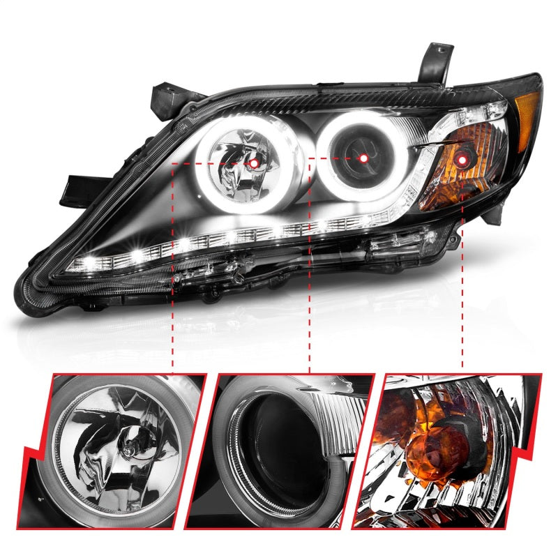 Phares de projecteur ANZO 2010-2011 Toyota Camry avec halo noir (CCFL)