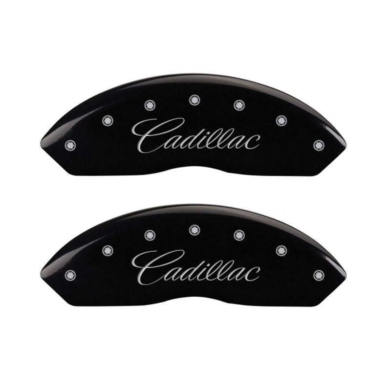 Couvre-étriers MGP 4 gravés à l'avant en cursive/arrière gravé Cadillac CTS finition noire argent ch