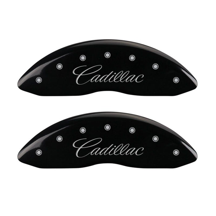 Couvre-étriers MGP 4 gravés avant et arrière cursive/finition noire Cadillac argent ch