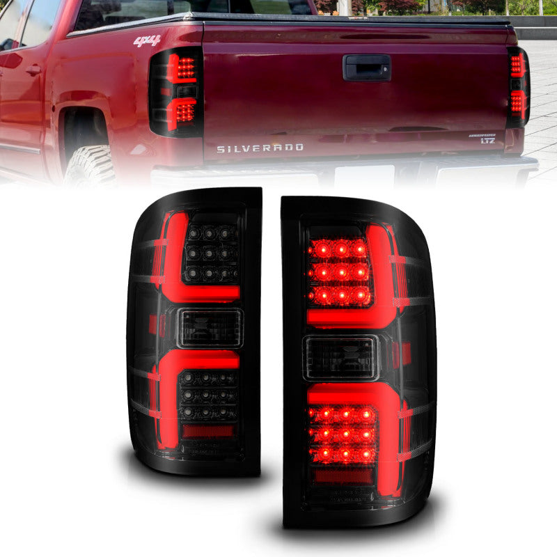 Feu arrière à LED ANZO 15-19 Chevrolet Silverado 2500 HD/3500 HD avec boîtier noir séquentiel/lentille fumée