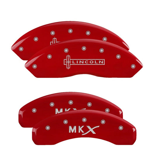 MGP 4 Caliper Covers Engraved Front Lincoln Engraved Rear MKX Red finish silver ch