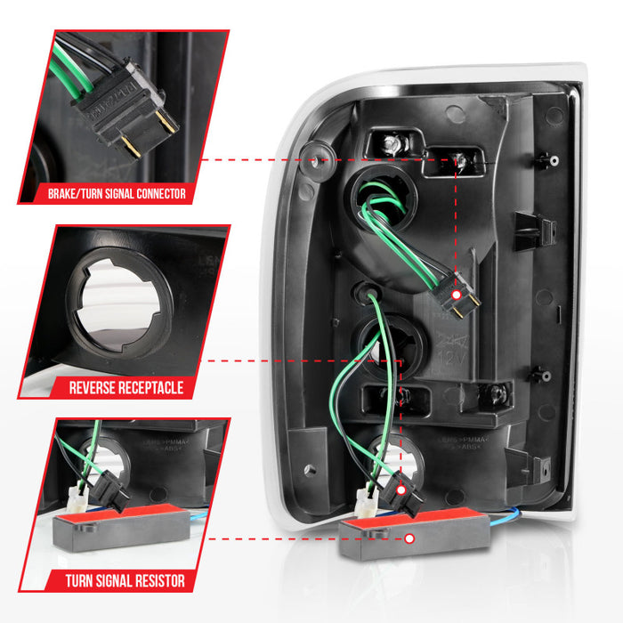 Feux arrière à LED ANZO 1993-1997 Ford Ranger avec barre lumineuse, boîtier noir, lentille transparente