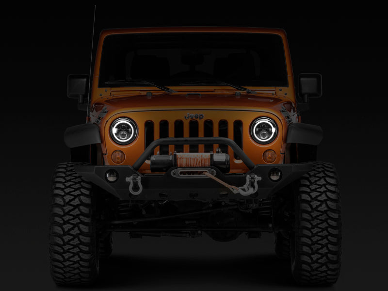 Phares axiaux à halo Raxiom 97-18 Jeep Wrangler TJ/JK avec signaux ambrés DRL - Blk Hsng (lentille transparente)