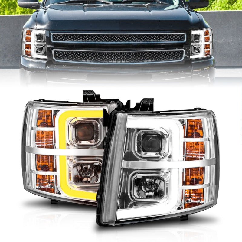 ANZO 2007-2013 Chevrolet Silverado 1500 Projecteur avec barre lumineuse Boîtier chromé avec séquentiel