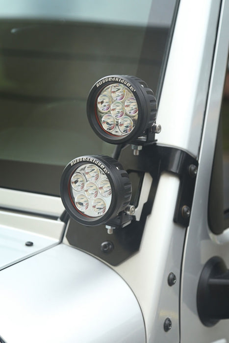 Kit de montage d'éclairage LED rond pour montant A noir semi-brillant Rugged Ridge 07-18 Jeep Wrangler JK