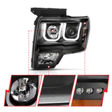 Phares de projecteur ANZO 2009-2014 Ford F-150 avec interrupteur en U noir et ambre